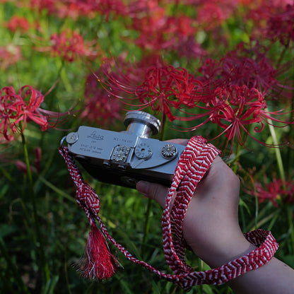 [Limited to Three ]  Higanbana - Scarlet & White Spider Lily Camera Strap / Hand braiding Silk Kumihimo/ Limited edition only three straps